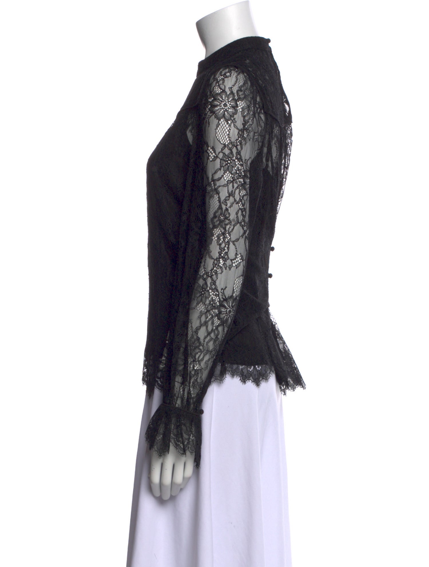 Tanya Taylor Lace Pattern Mock Neck Blouse