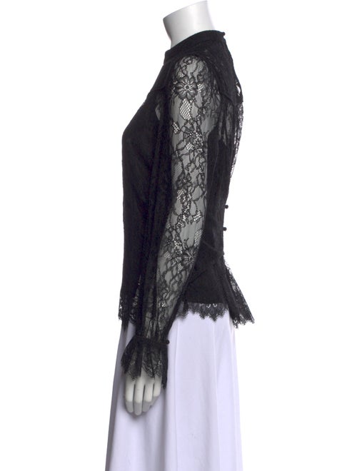 Tanya Taylor Lace Pattern Mock Neck Blouse