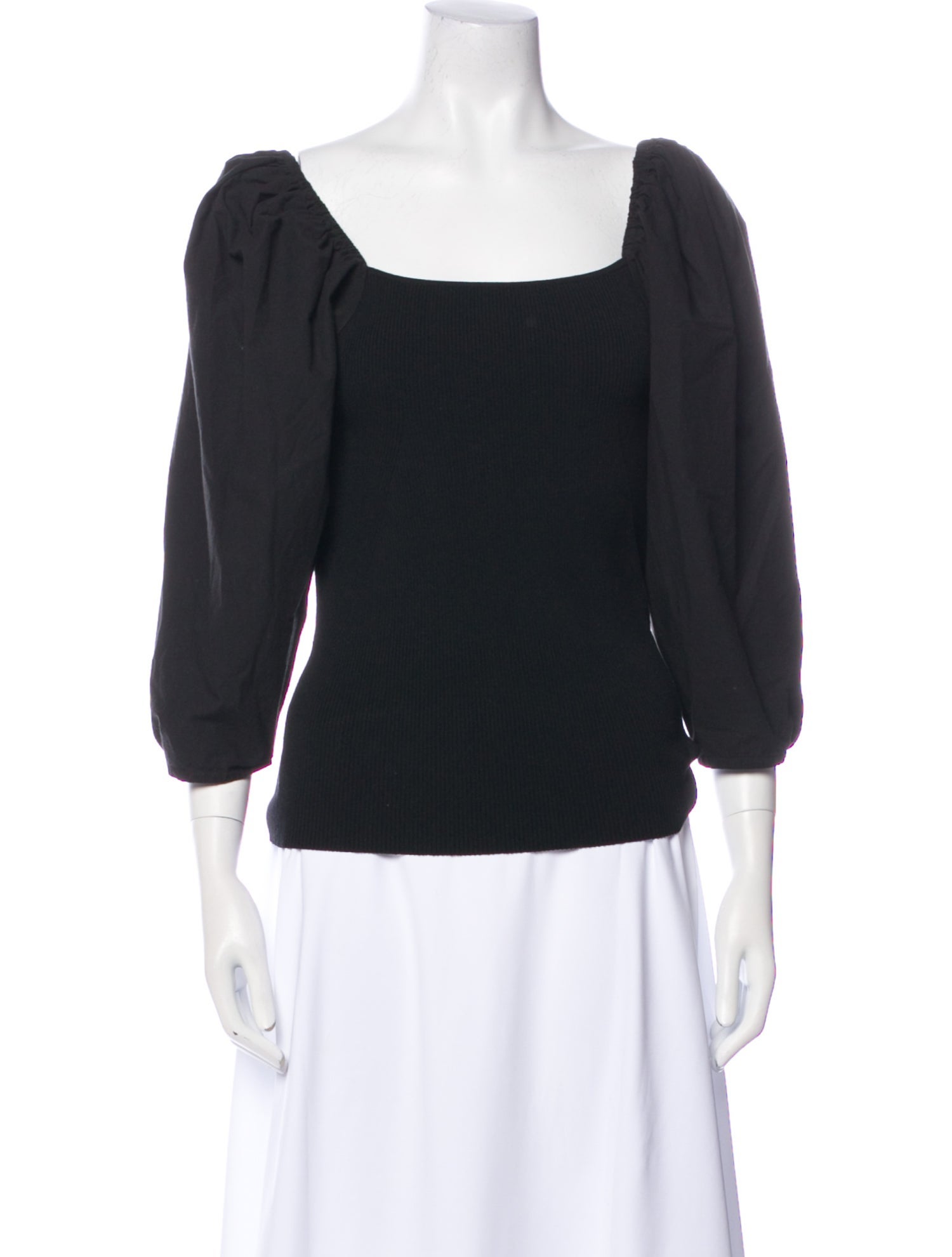 Tanya Taylor Square Neckline Three-Quarter Sleeve Top