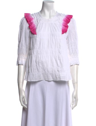 Tanya Taylor Striped Crew Neck Crop Top