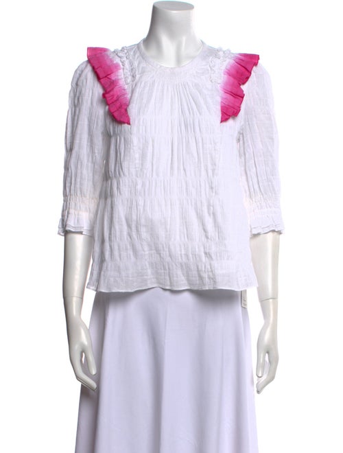 Tanya Taylor Striped Crew Neck Crop Top