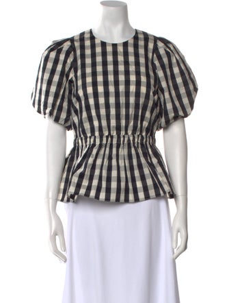 Tanya Taylor Plaid Print Crew Neck Top