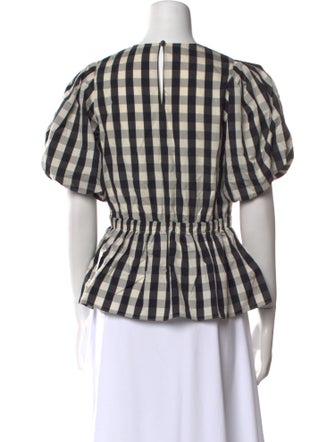 Tanya Taylor Plaid Print Crew Neck Top