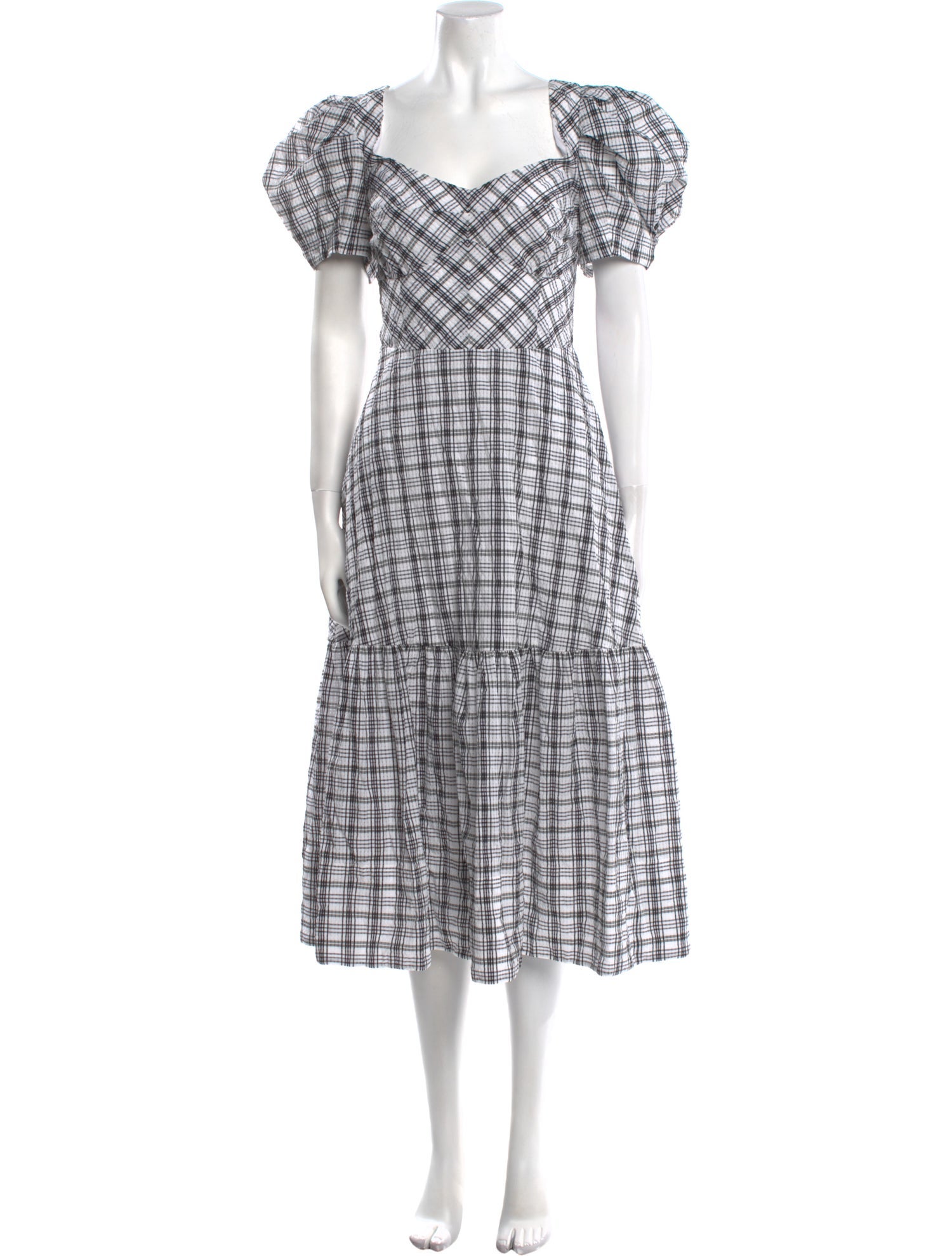 Tanya Taylor Plaid Print Midi Length Dress