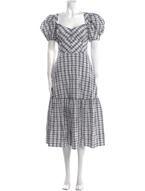 Tanya Taylor Plaid Print Midi Length Dress