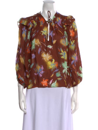 Tanya Taylor Floral Print Tie Neck Blouse