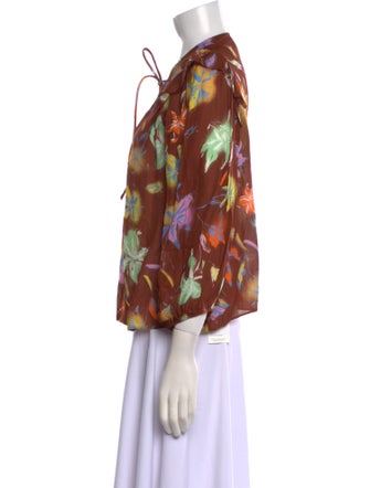 Tanya Taylor Floral Print Tie Neck Blouse