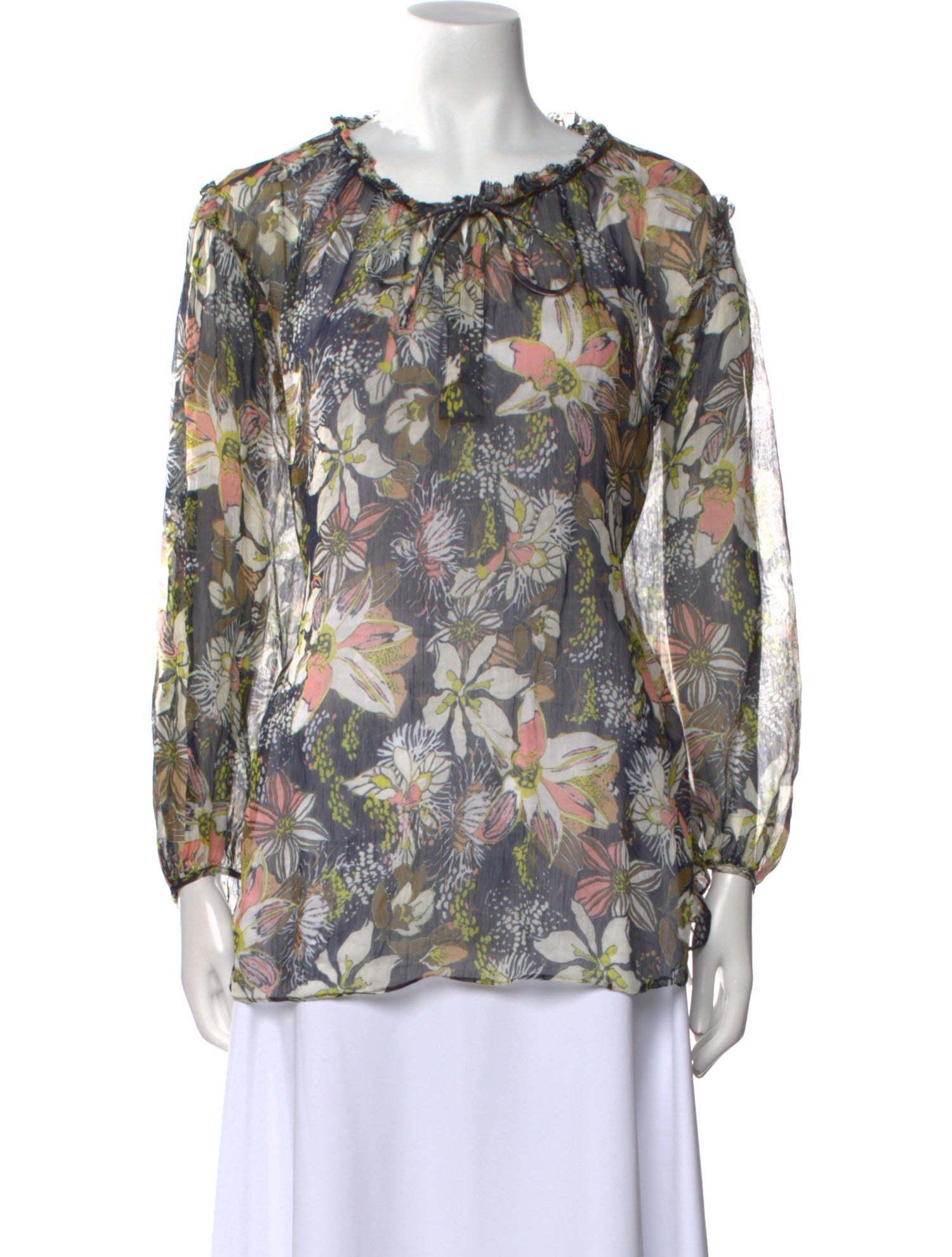 Tanya Taylor Linen Floral Print Blouse