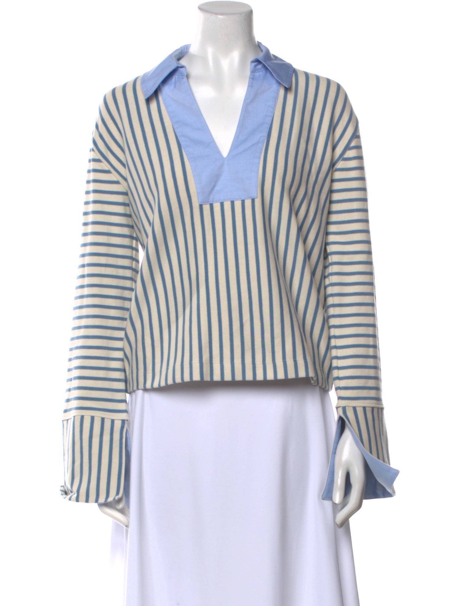 Tanya Taylor Striped Long Sleeve Crop Top