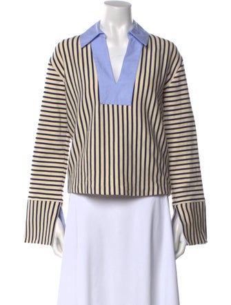 Tanya Taylor Striped Long Sleeve Crop Top