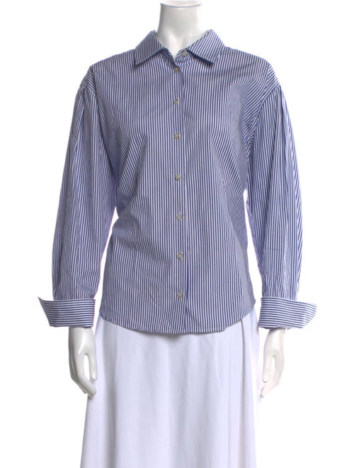 Tanya Taylor Striped Three-Quarter Sleeve Button-Up Top