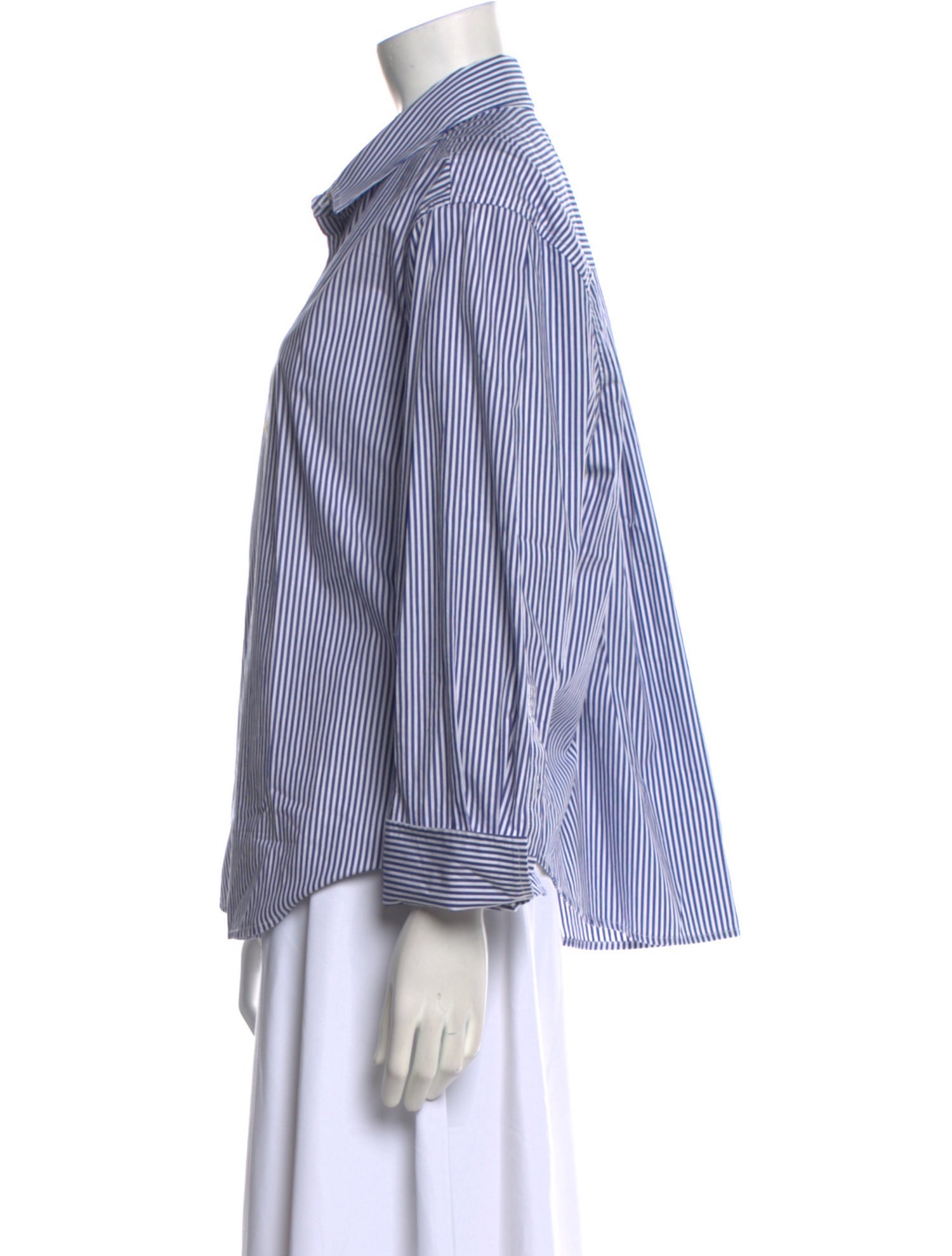 Tanya Taylor Striped Three-Quarter Sleeve Button-Up Top