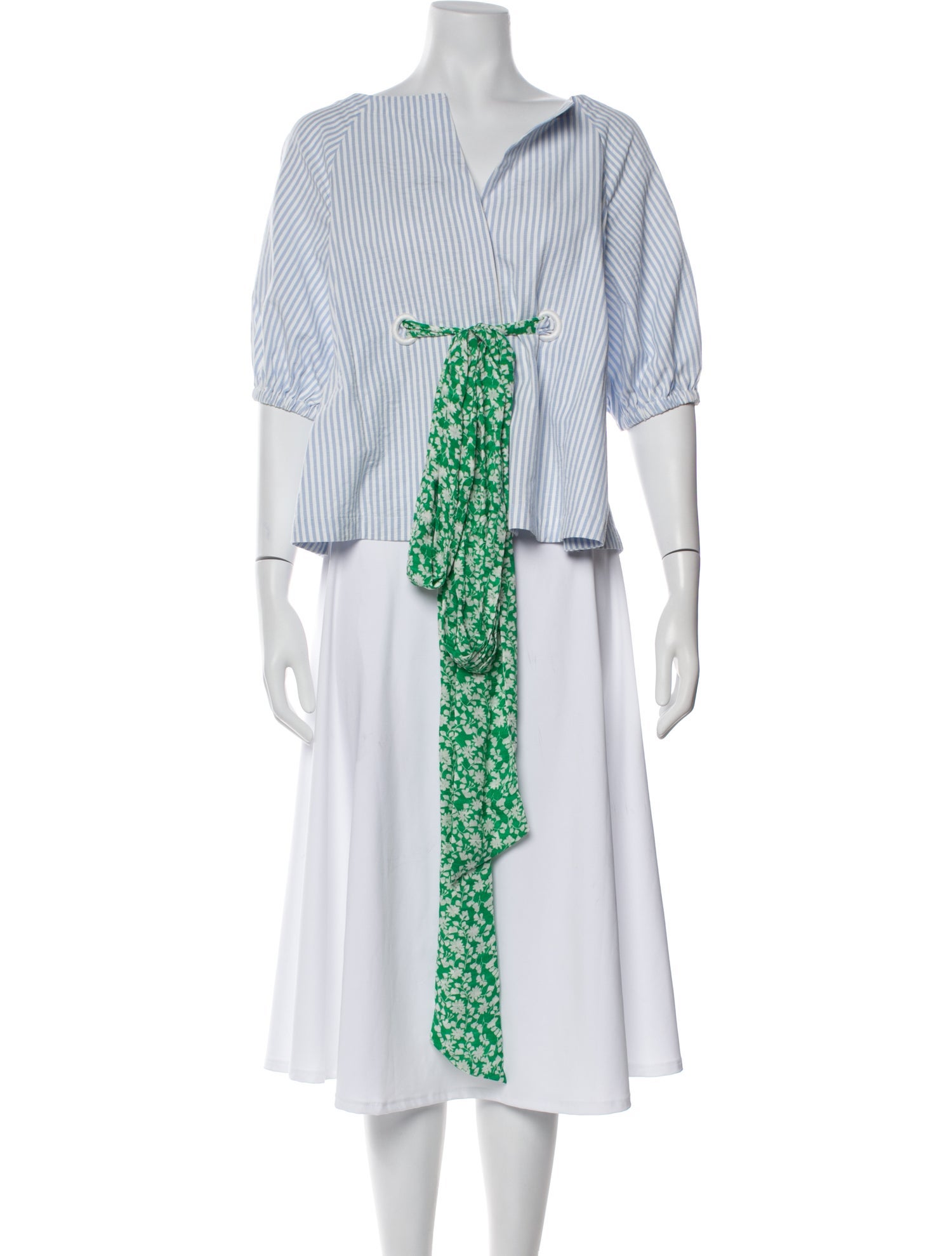 Tanya Taylor Striped V-Neck Button-Up Top