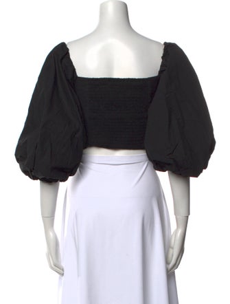 Tanya Taylor Square Neckline Three-Quarter Sleeve Crop Top