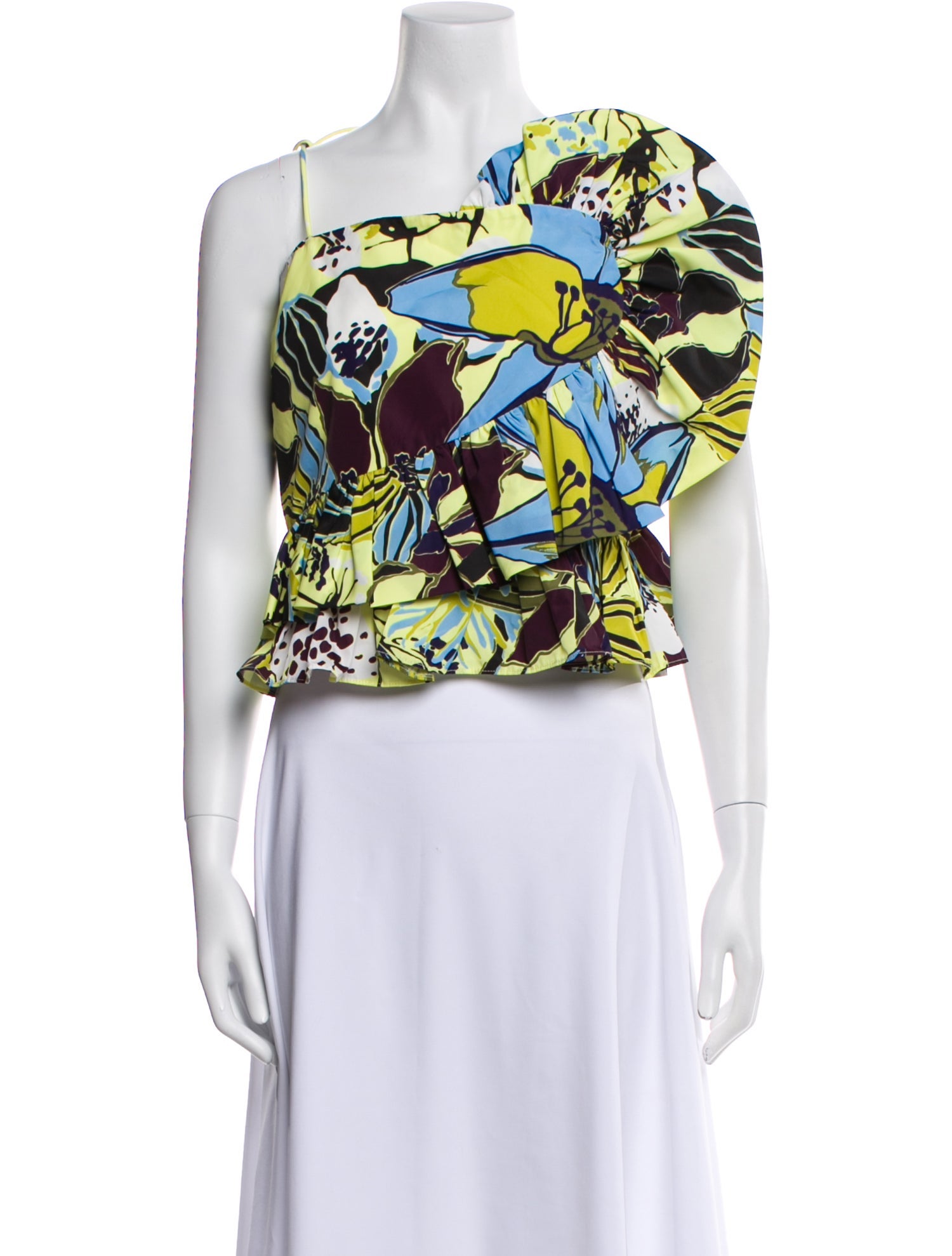 Tanya Taylor Floral Print One-Shoulder Crop Top
