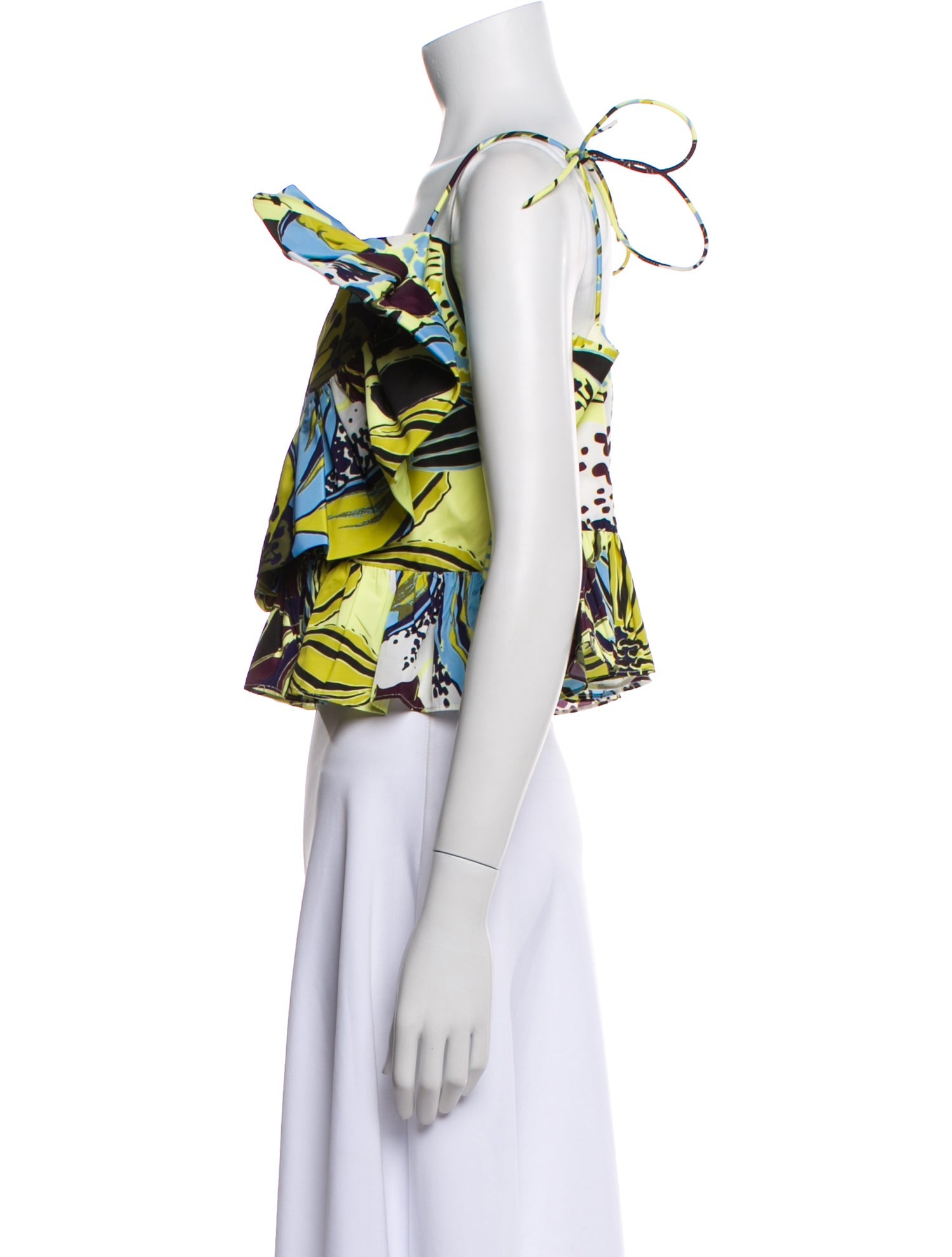 Tanya Taylor Floral Print One-Shoulder Crop Top