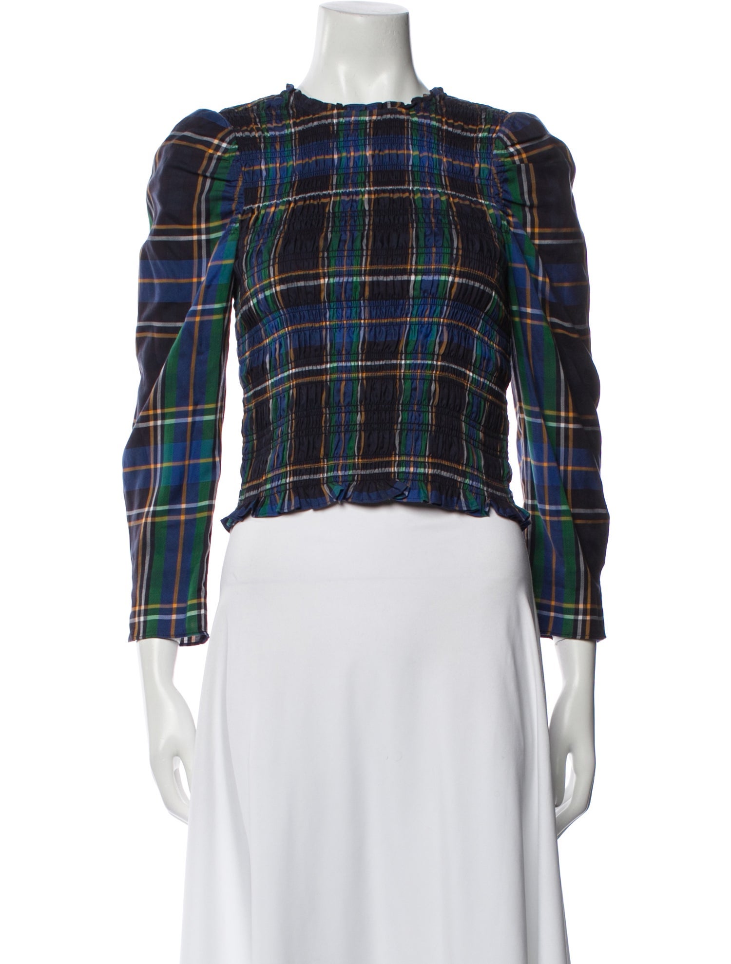 Tanya Taylor Plaid Print Crew Neck Crop Top