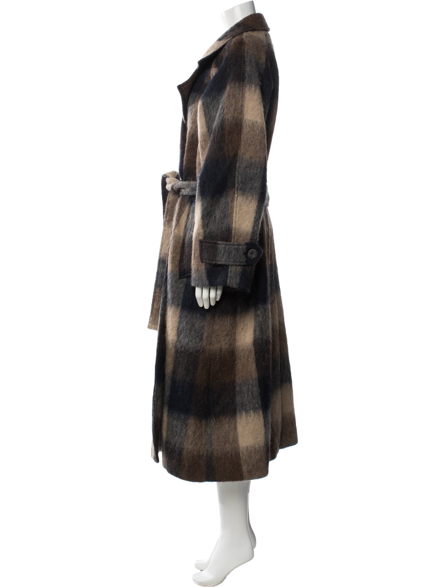 Tanya Taylor Wool Plaid Print Trench Coat