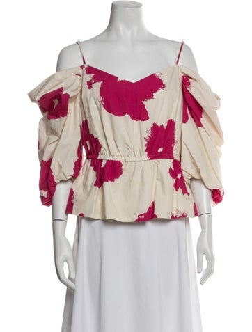 Pre-owned Tanya Taylor Floral Print V-neck Blouse In Neutral