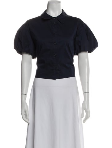 Pre-owned Tanya Taylor Short Sleeve Blouse In Blue