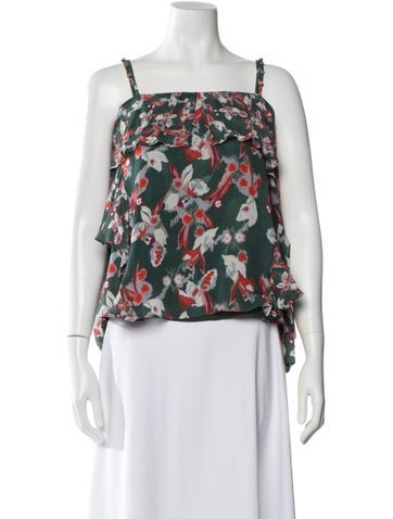 Pre-owned Tanya Taylor Silk Floral Print Blouse In Green
