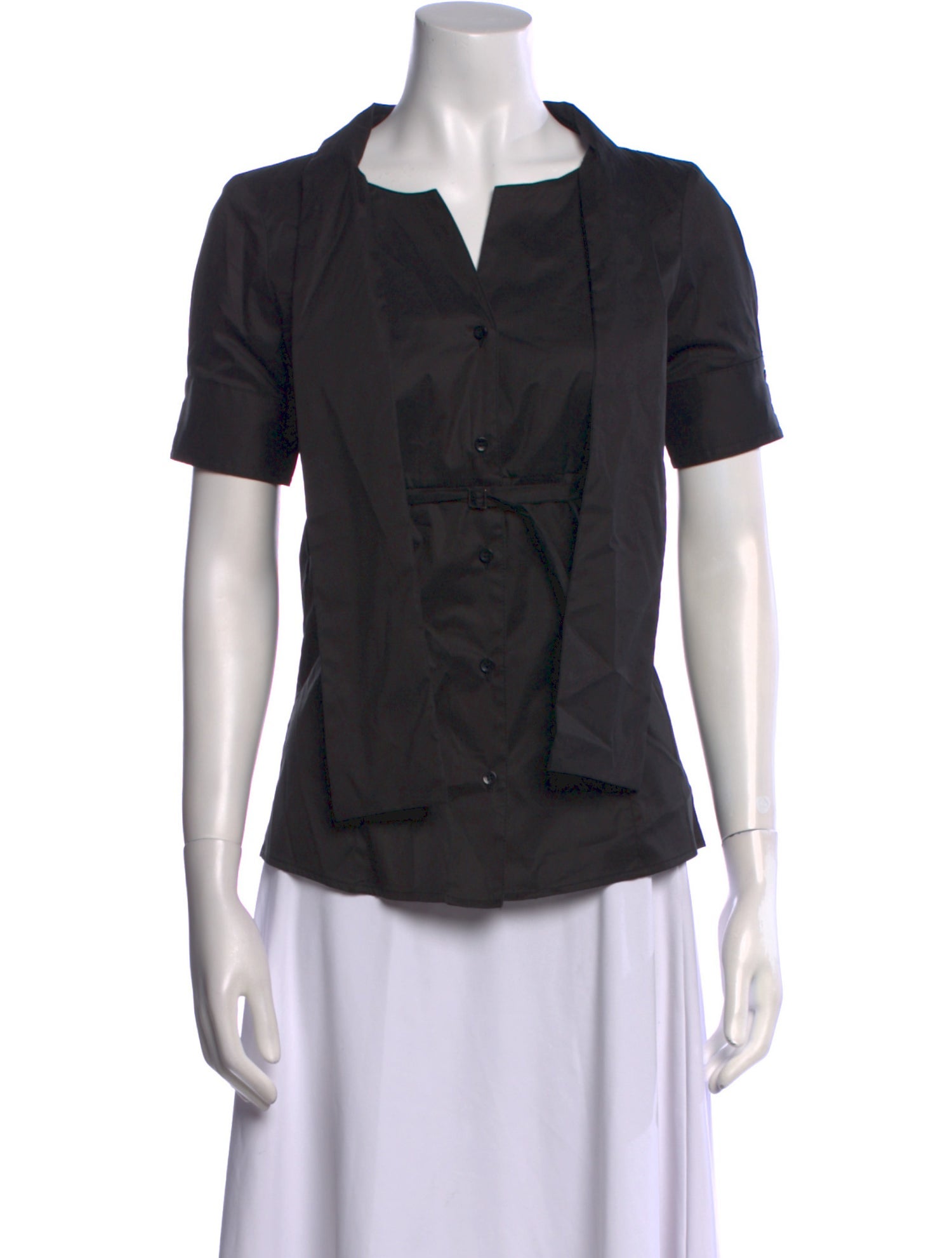 Atos Lombardini V-Neck Short Sleeve Button-Up Top