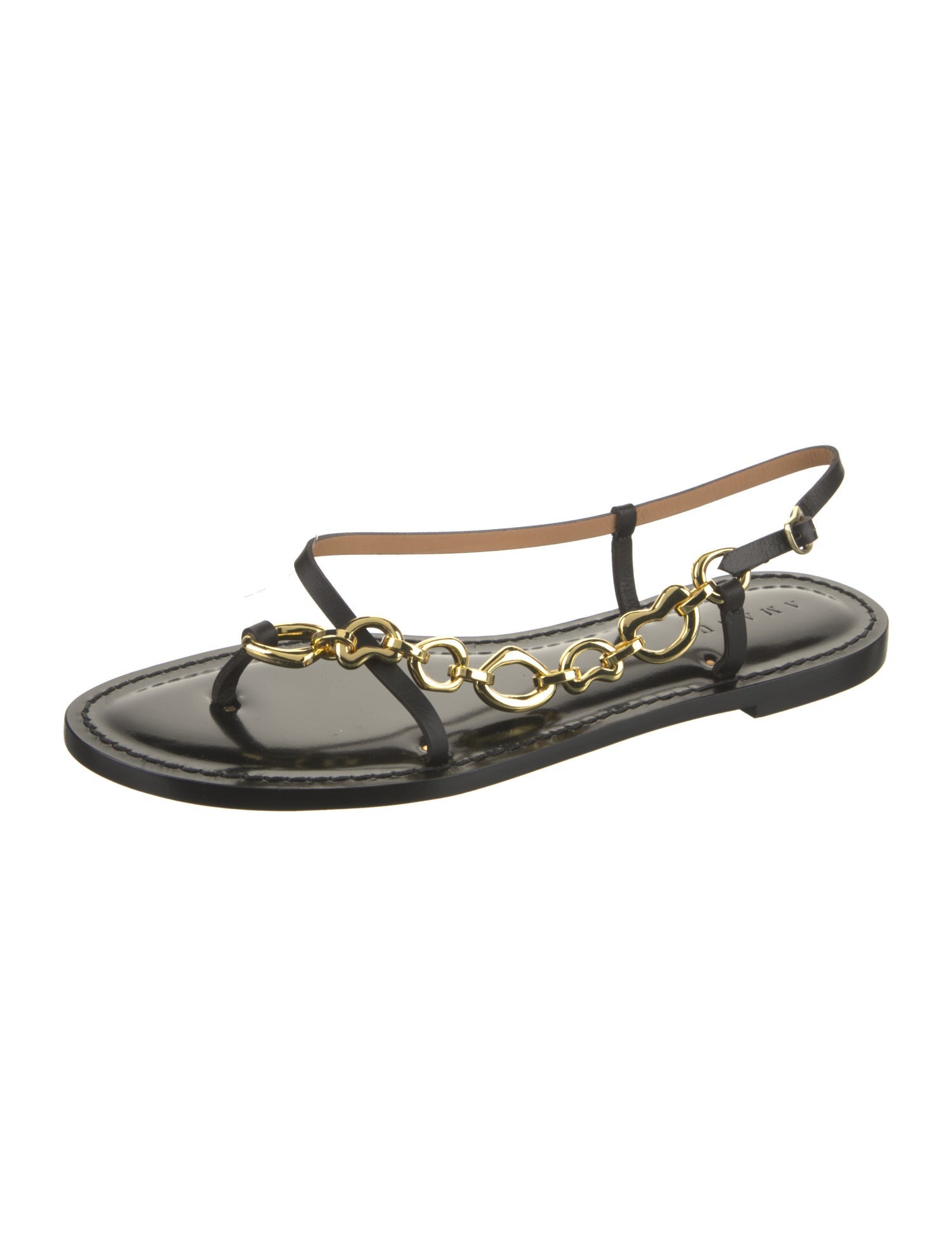 Amanu Leather Chain-Link Accents Slingback Sandals w/ Tags