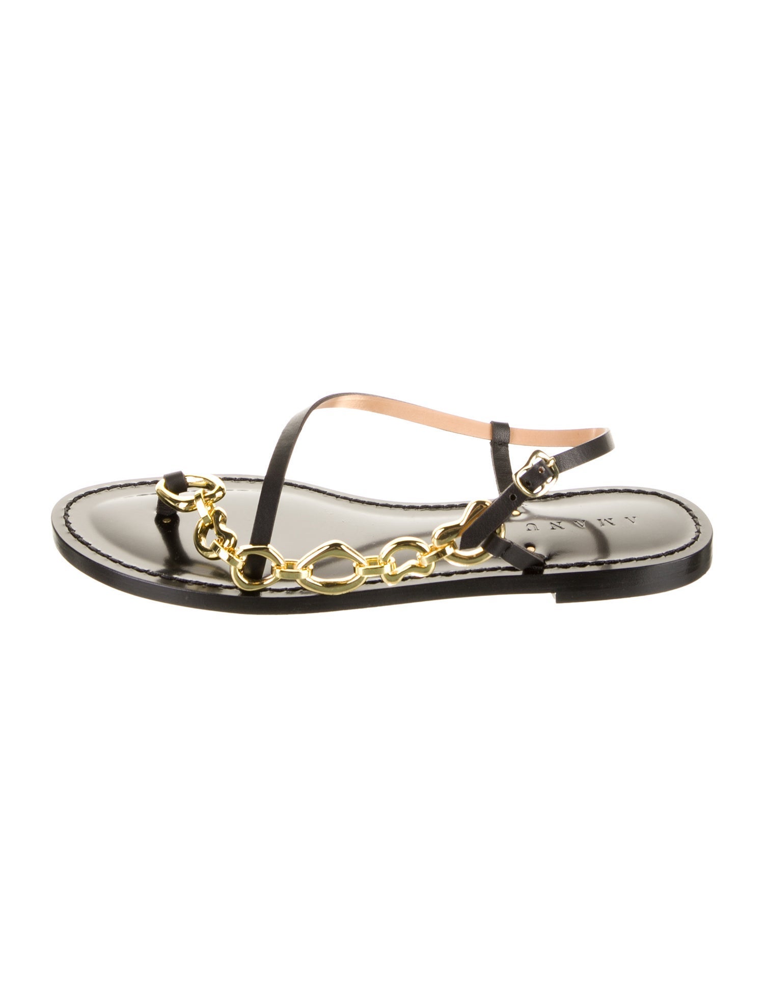 Amanu Leather Chain-Link Accents Slingback Sandals