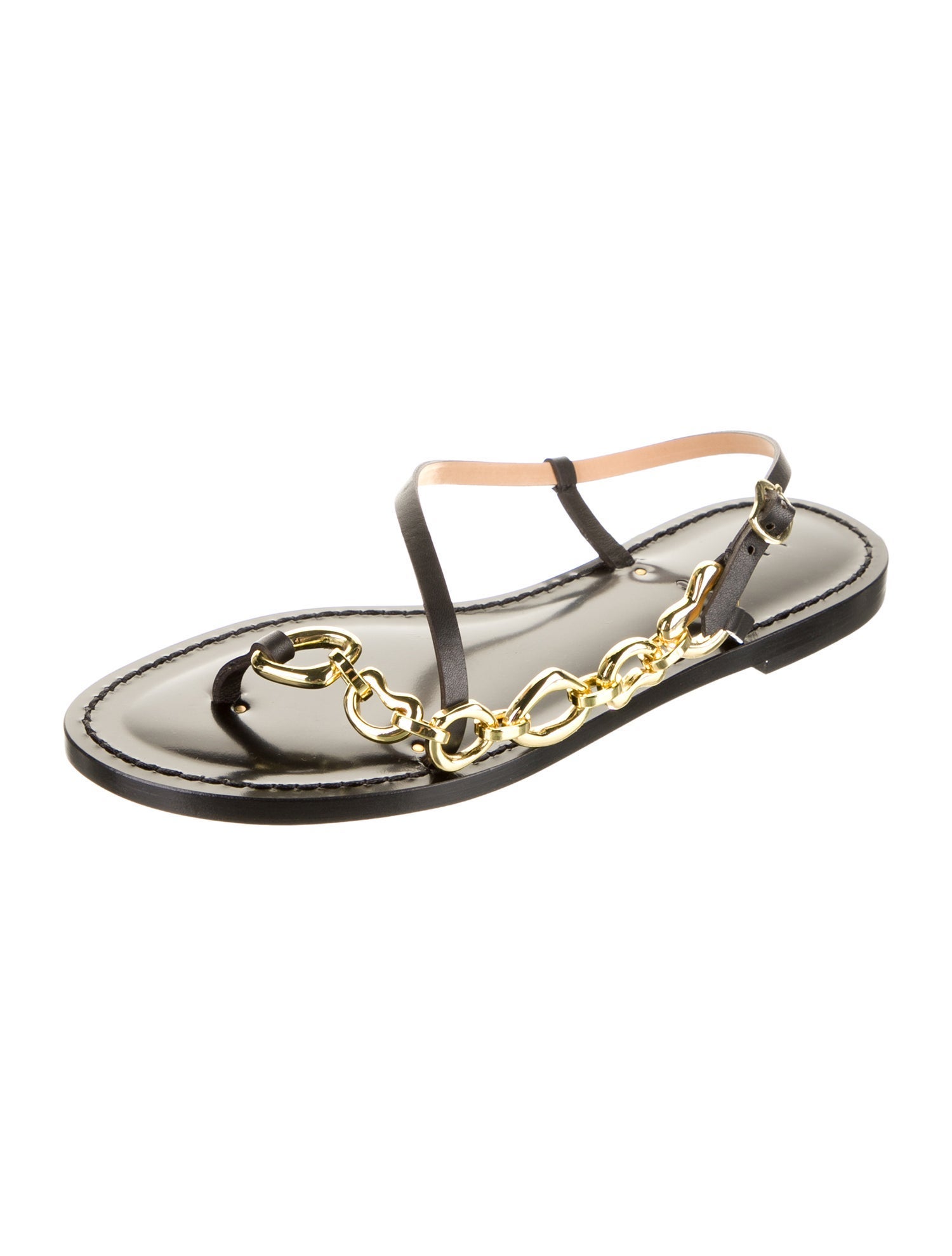 Amanu Leather Chain-Link Accents Slingback Sandals