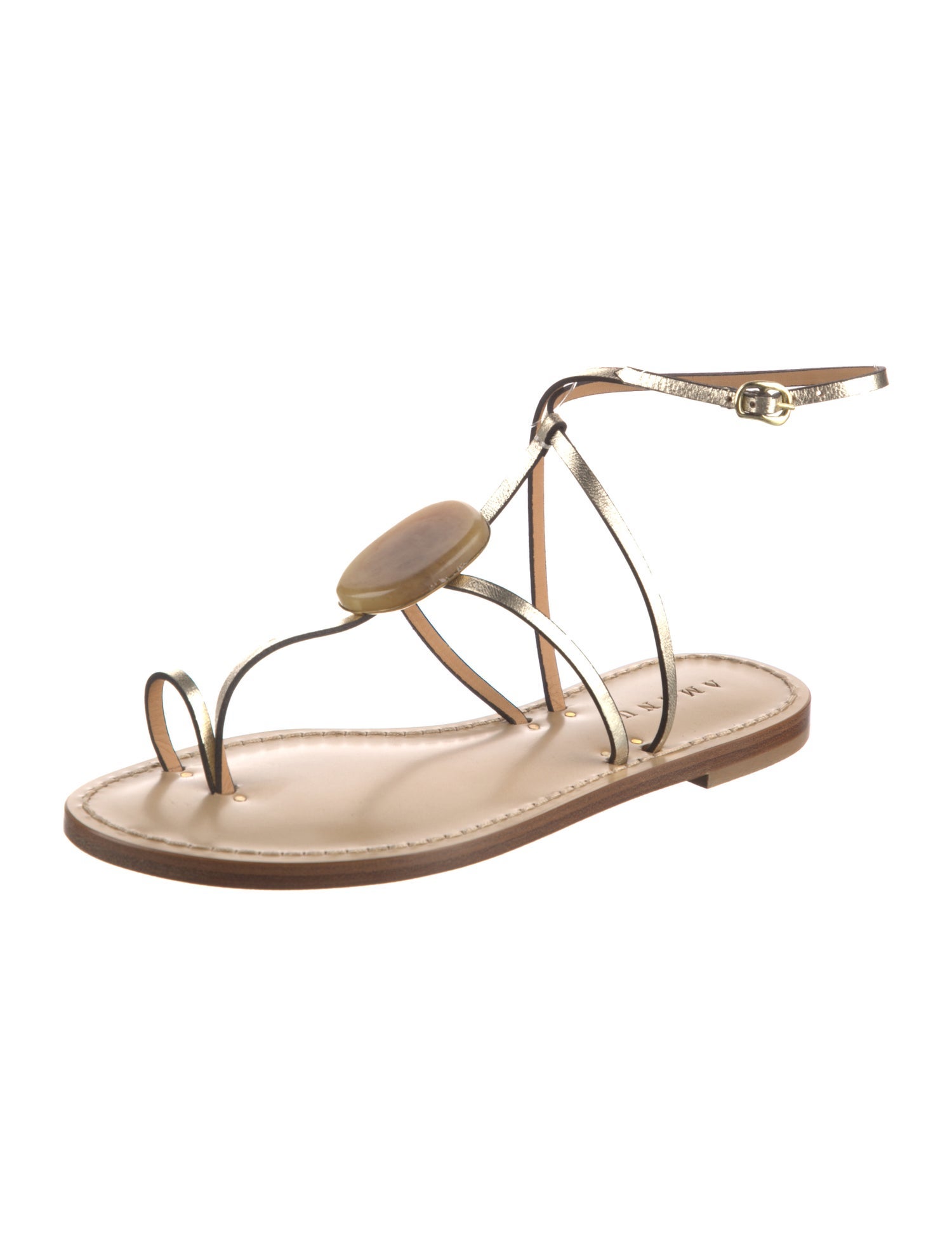 Amanu Leather Beaded Accents T-Strap Sandals