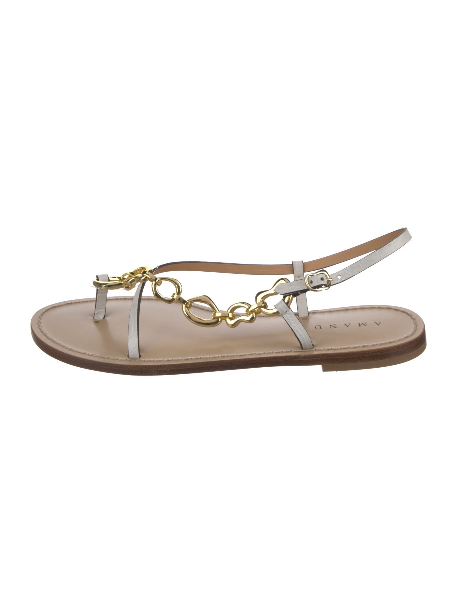 Amanu Leather Chain-Link Accents Slingback Sandals w/ Tags
