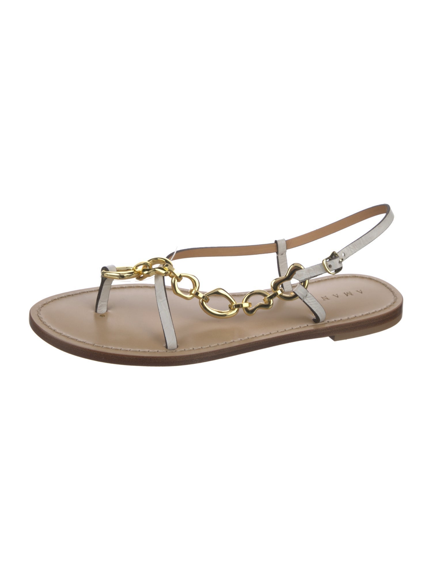 Amanu Leather Chain-Link Accents Slingback Sandals w/ Tags