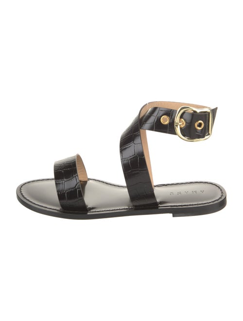 Amanu Embossed Leather Leather Trim Embellishment Gladiator Sandals