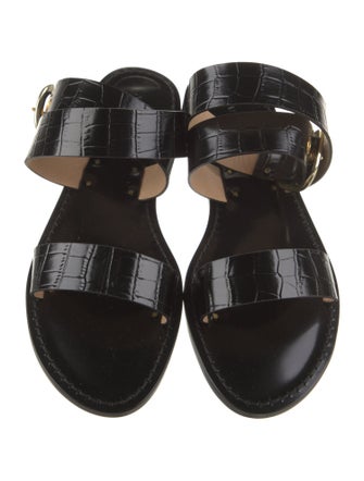 Amanu Embossed Leather Leather Trim Embellishment Gladiator Sandals