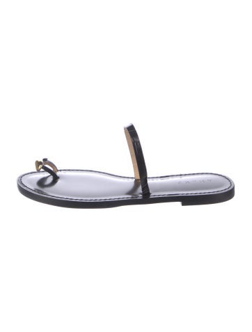 Pre-owned Amanu Embossed Leather Slides In White