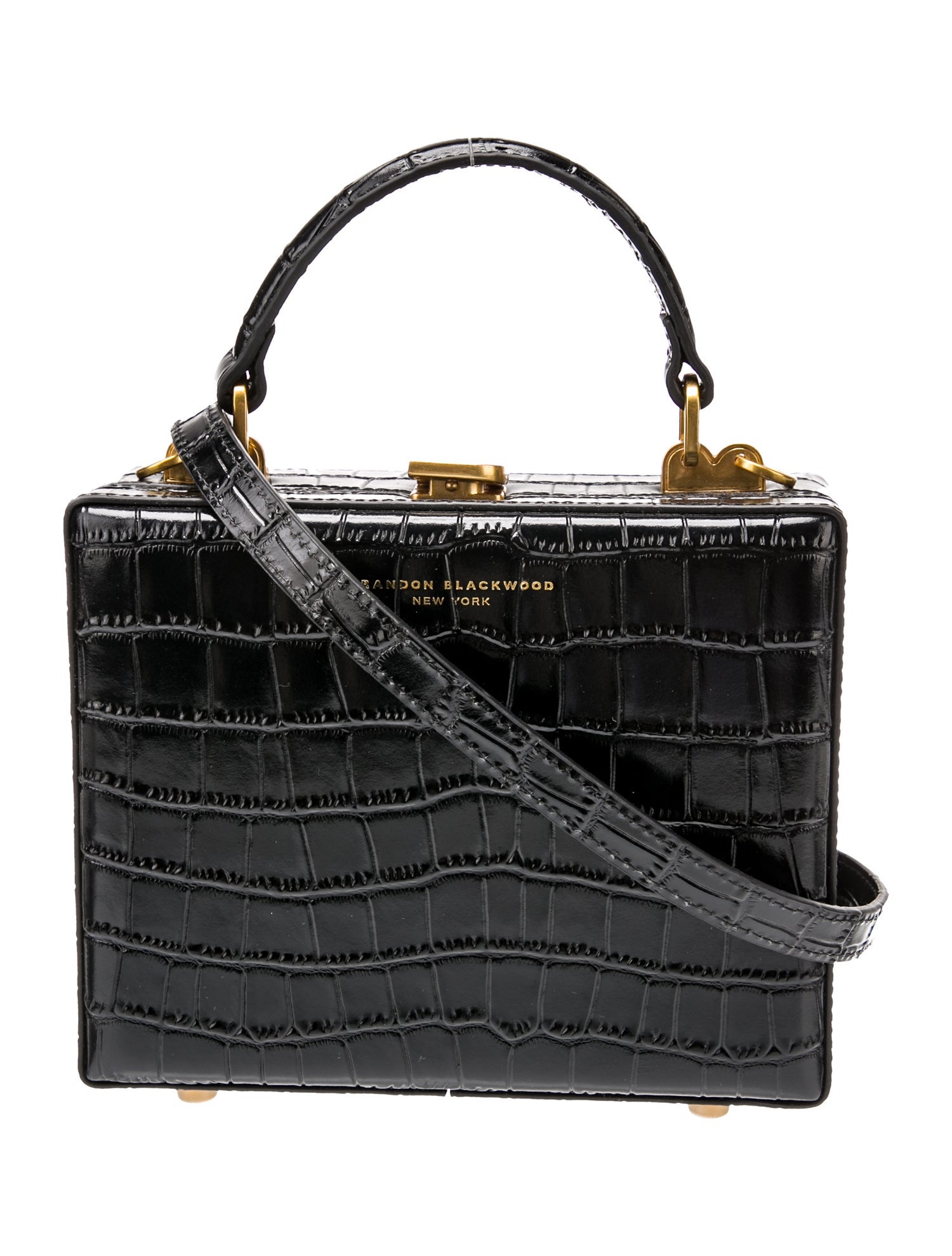 Brandon Blackwood Embossed Leather Top Handle Bag Black Handle Bags