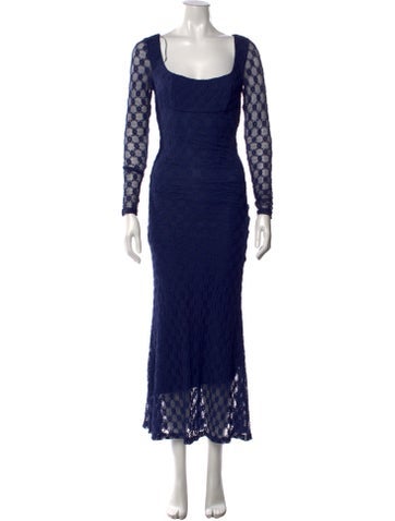Pre-owned Bardot Lace Pattern Long Dress In Blue