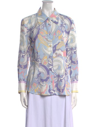 DMN Printed Long Sleeve Button-Up Top