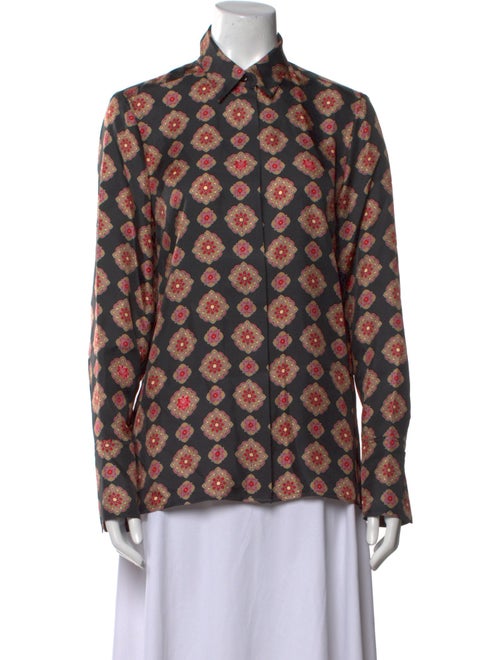 DMN Silk Printed Button-Up Top