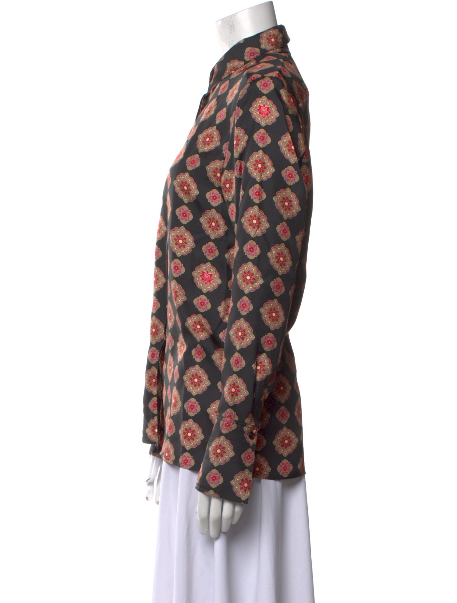 DMN Silk Printed Button-Up Top