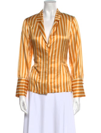 DMN Striped V-Neck Button-Up Top