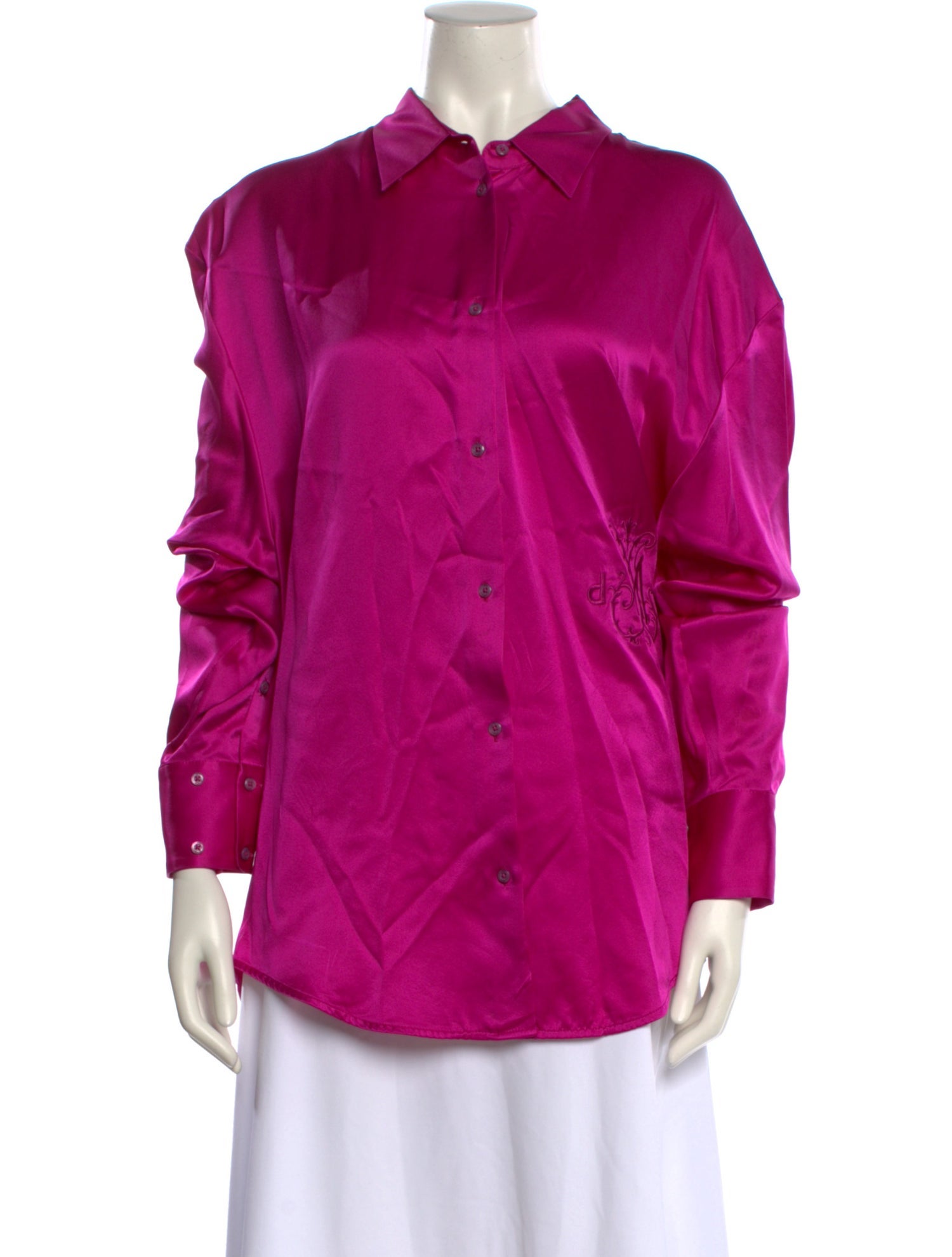 DMN Silk Long Sleeve Button-Up Top