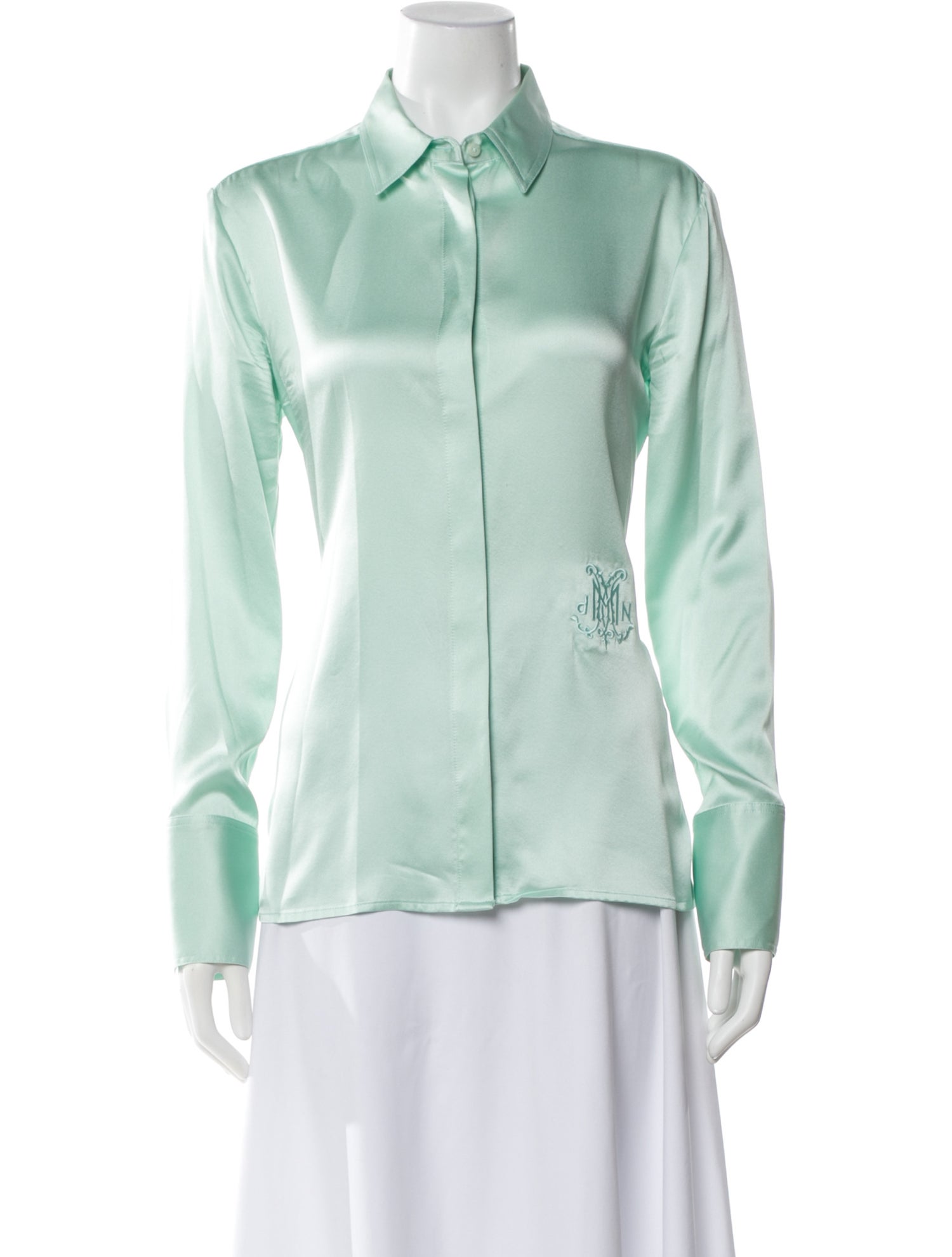 DMN Silk Long Sleeve Button-Up Top