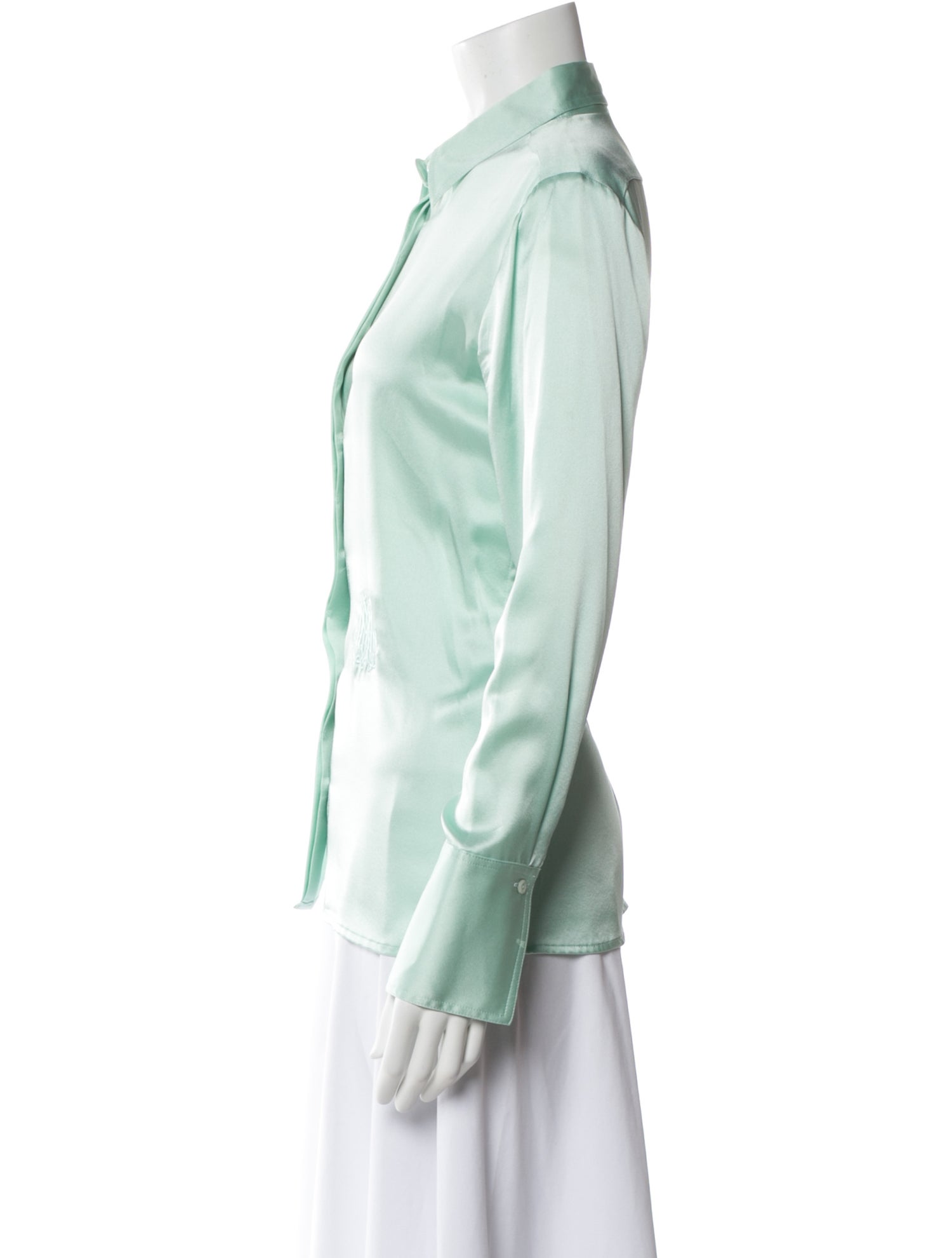 DMN Silk Long Sleeve Button-Up Top