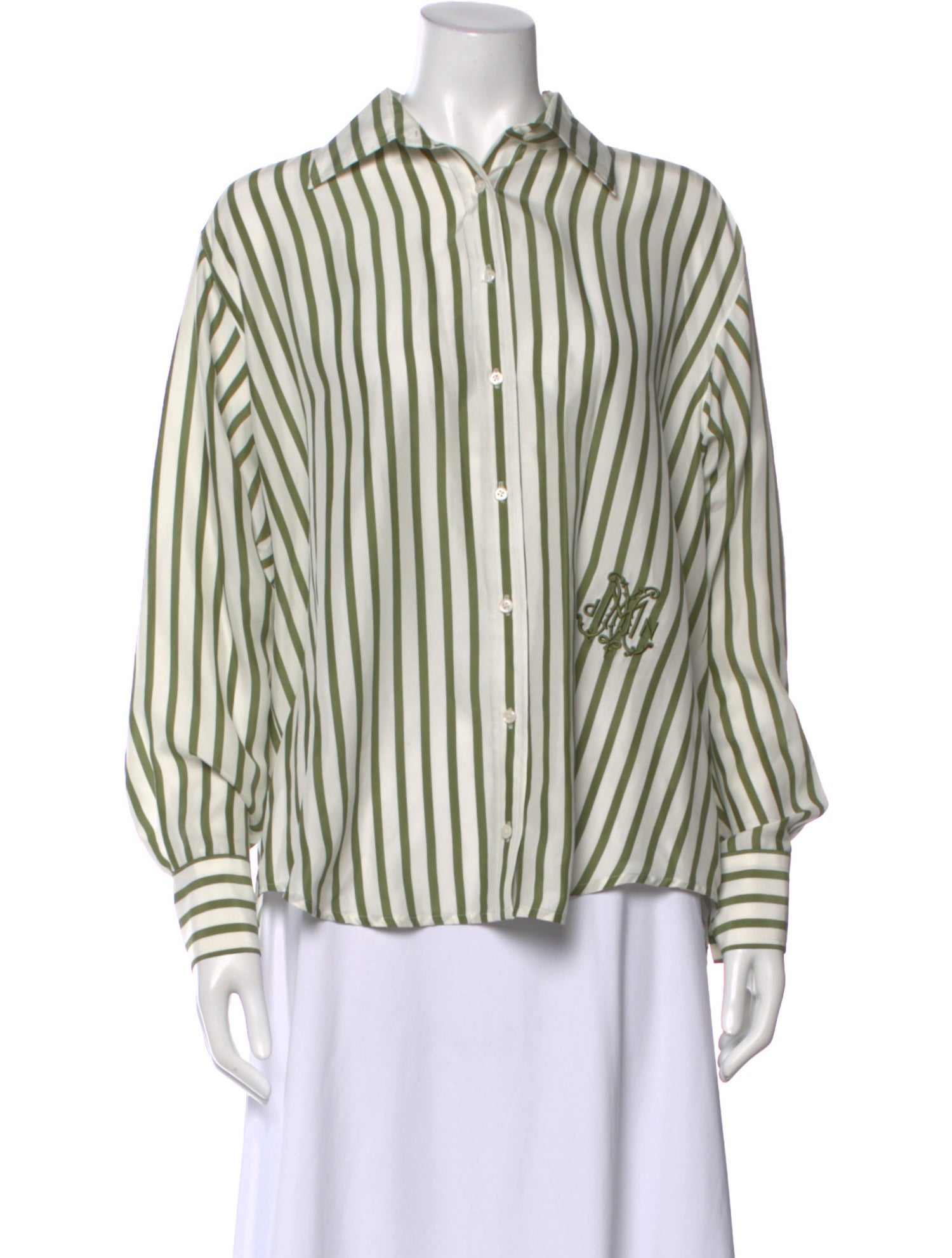 DMN Silk Striped Button-Up Top