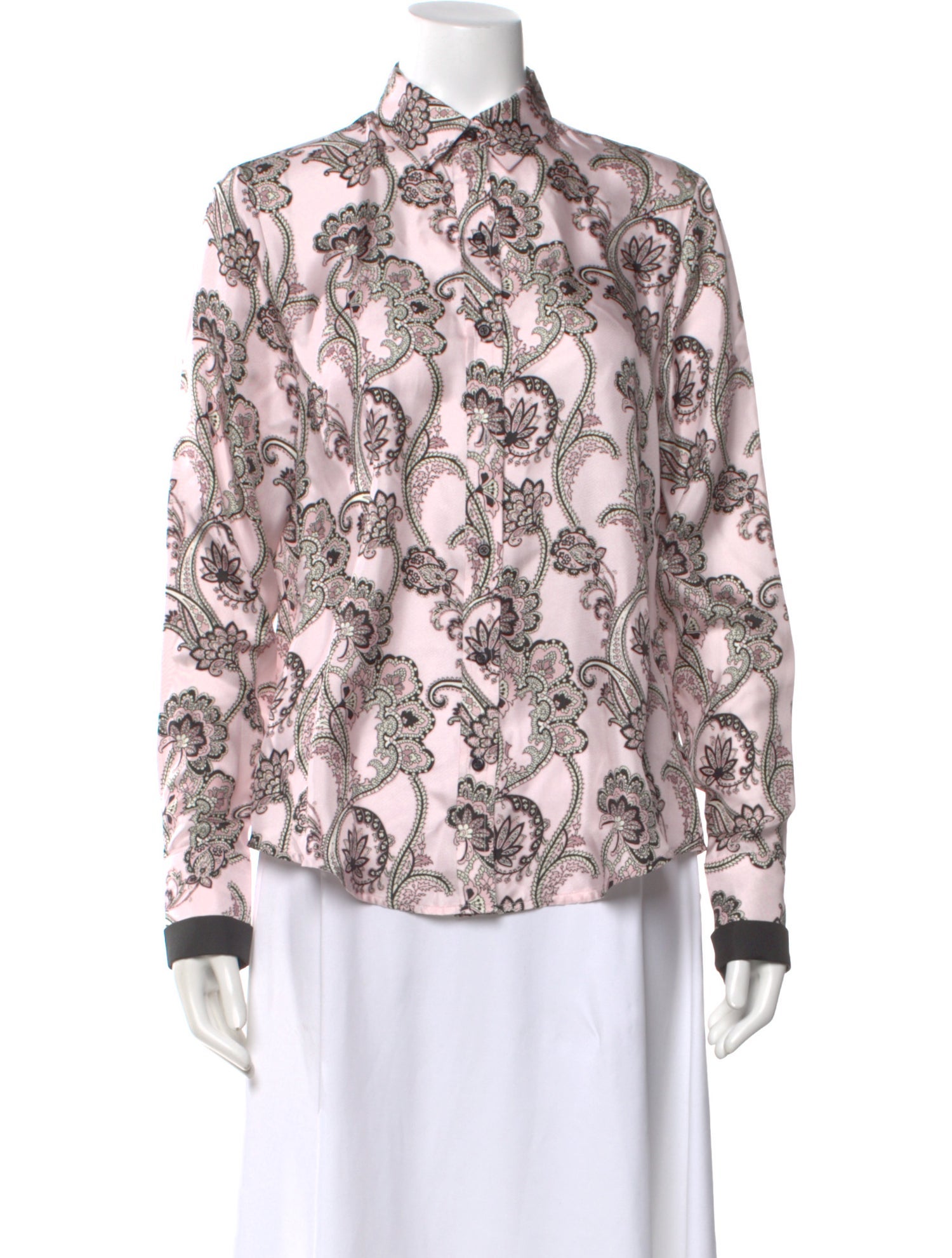 DMN Silk Paisley Print Button-Up Top