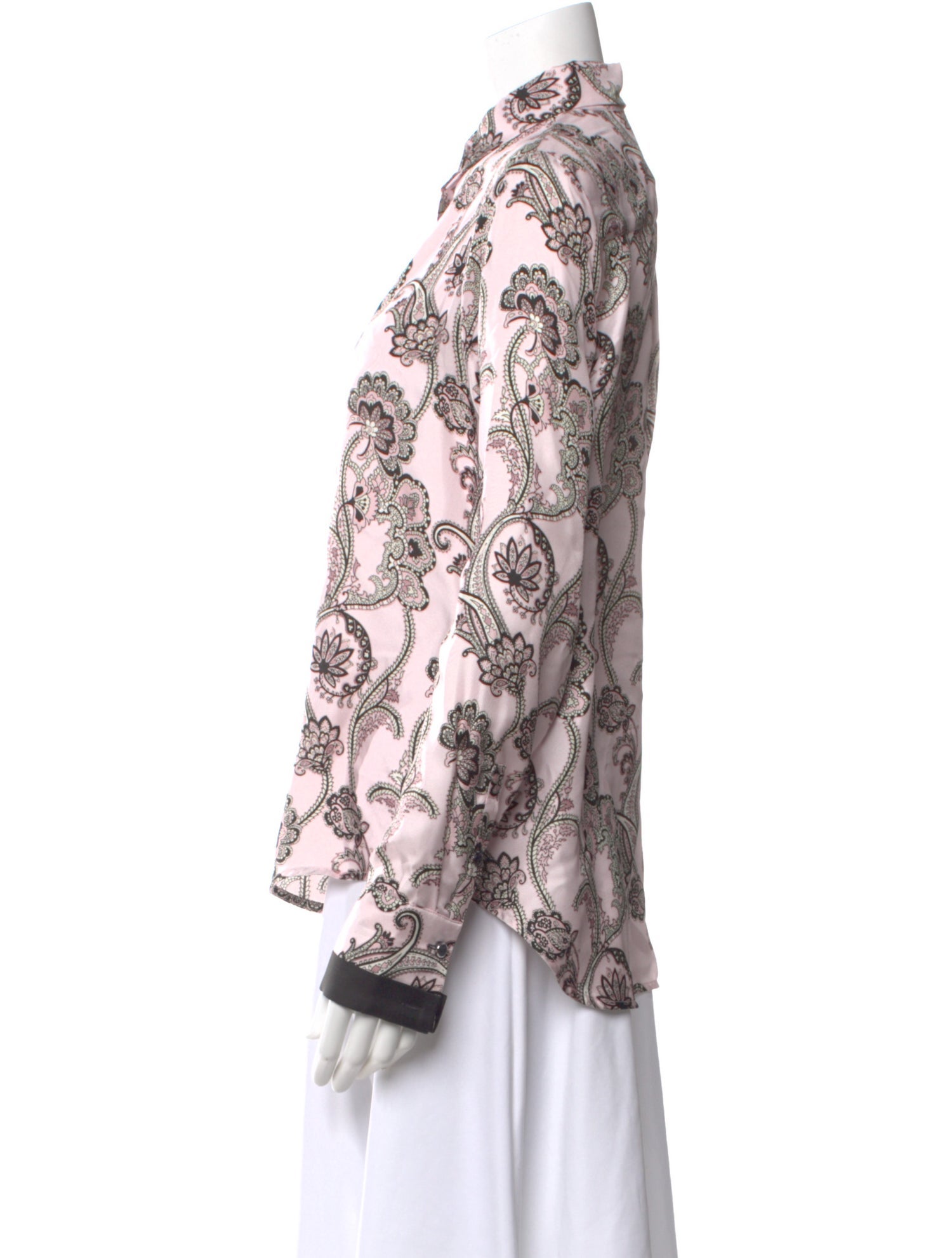 DMN Silk Paisley Print Button-Up Top