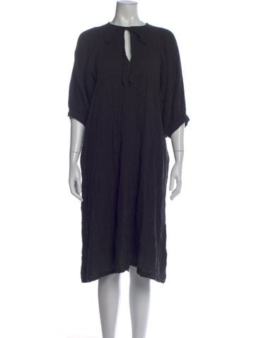 Pre-owned Daughters Of India Tie Neck Midi Length Dress In Blue