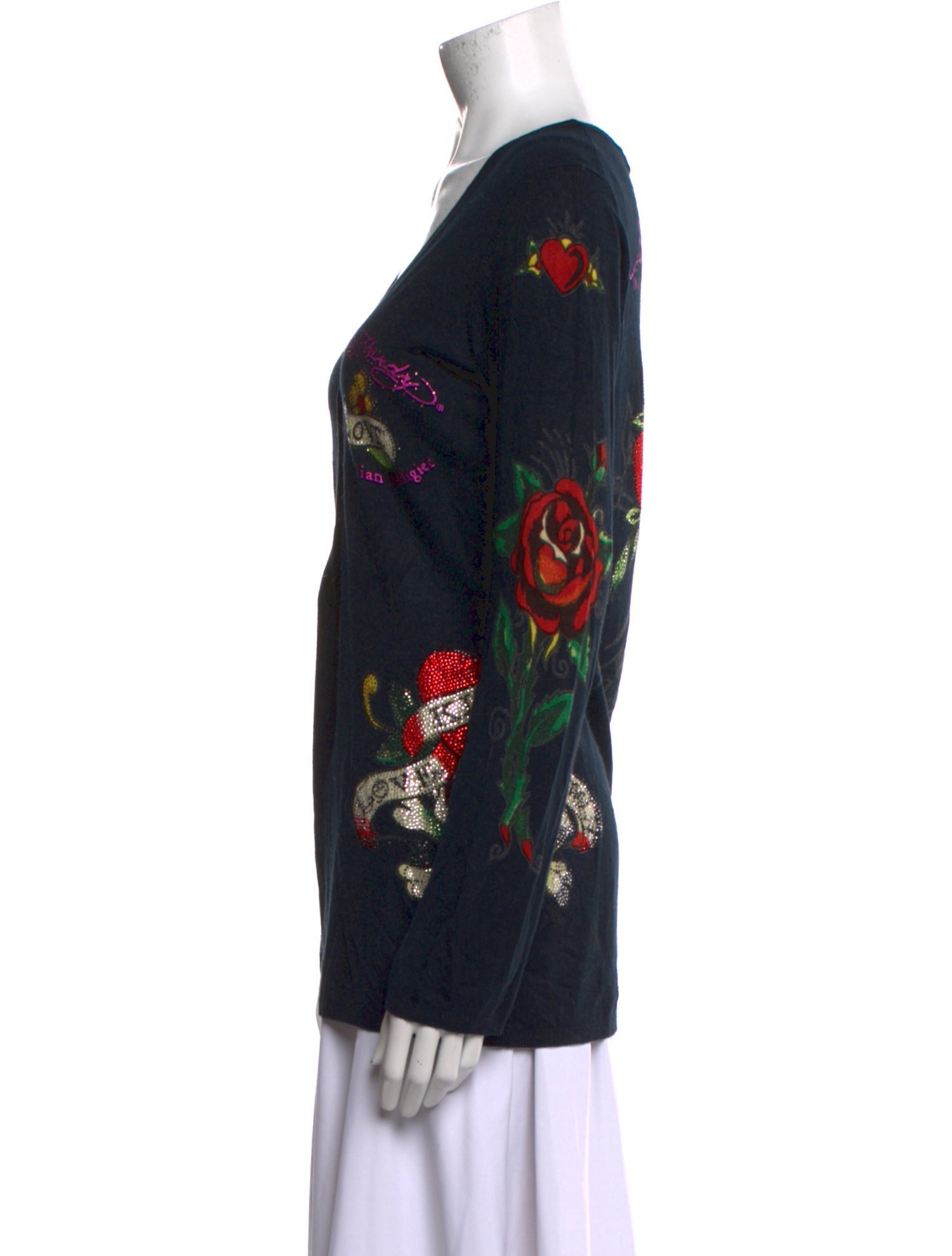 Ed Hardy Floral Print V-Neck Top