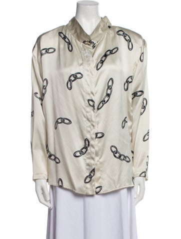 Fontana couture Tops Silk Printed Button-Up Top M